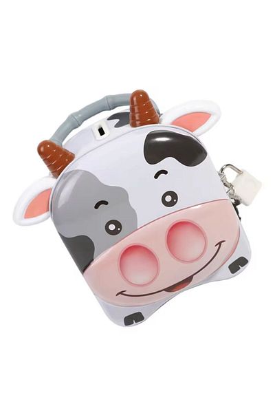 Coverzone 3D Cute Cow Design Eared Metal Locked Piggy Bank Decorative Gift Home Ornament White Color