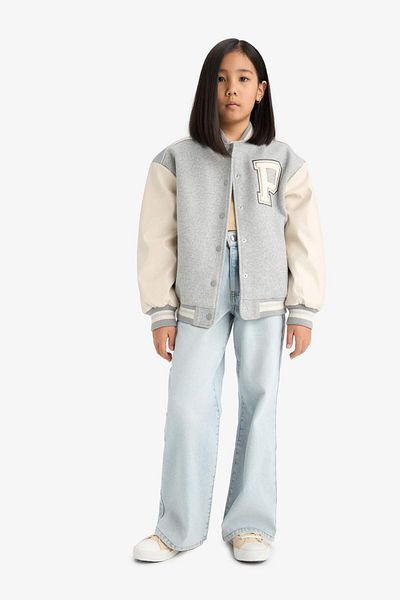 DeFacto Girls' College Collar Back Printed Bomber Coat E7027A825Au