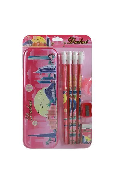 DUBAİ Print Stationery Set - Pink, 8pcs | Stylish School & Office Essentials in Coordinated Design