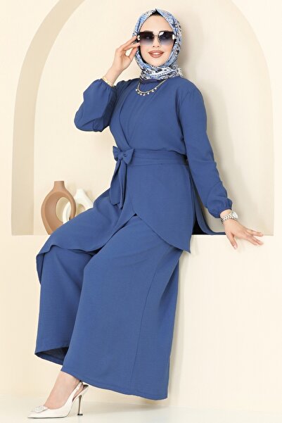 ModaMerve Asimetrik Kesim Tesettür Takım 4743ZNK1009-MS İndigo