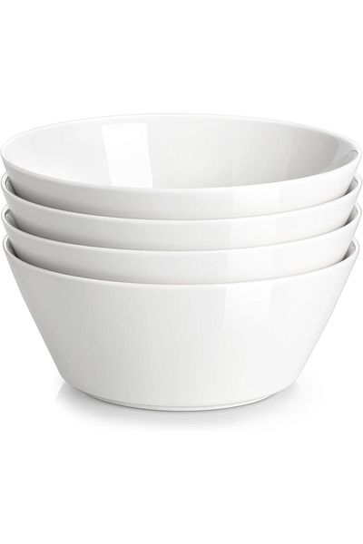 Malacasa Set 4 boluri portelan, alb, 1000ml, boluri mari supa, paste, salata, cereale, rezistente