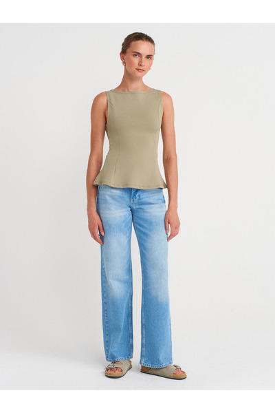 Dilvin 21001 Καγιάκ Λαιμόκοψη Peplum Top-Çağla