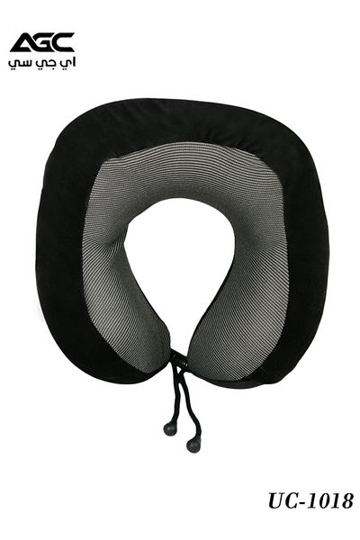 AGC U-Shaped Neck Pillow with Memory Foam, Velvet Cover, and Magnetic Therapy Cloth UC-1018 Black