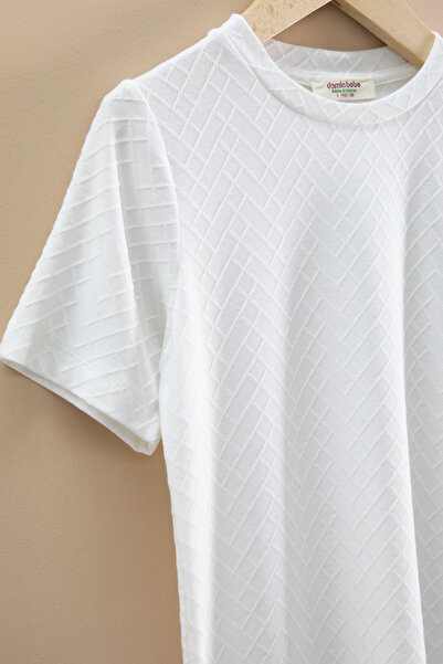 Cansın Mini Ecru Line Patterned Crew Neck T-Shirt and Boy's Shorts Set 20787