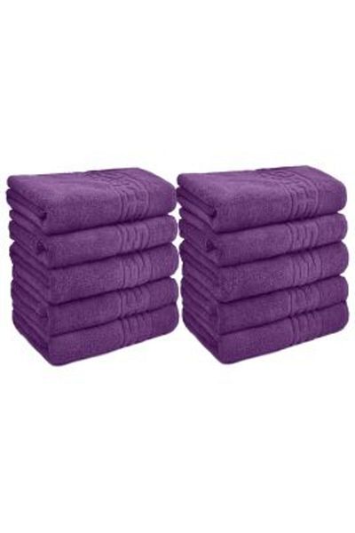 Ralex Pack of 10 Face Towels, 50 x 90 cm, 100% Cotton, Greek Border, 500 gsm, Purple
