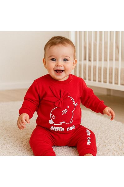 Alpbebe Rabbit 2 Thread Pocket Detailed Tracksuit Set - Red