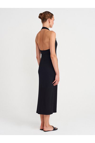 Dilvin 91510 Halter Neck Midi Dress-Black