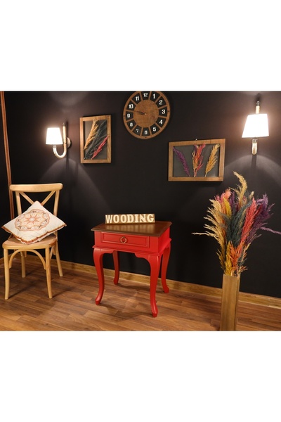 Wooding Mobilya Çekmeceli Masif Kırmızı Ceviz Komodin - Yan Sehpa