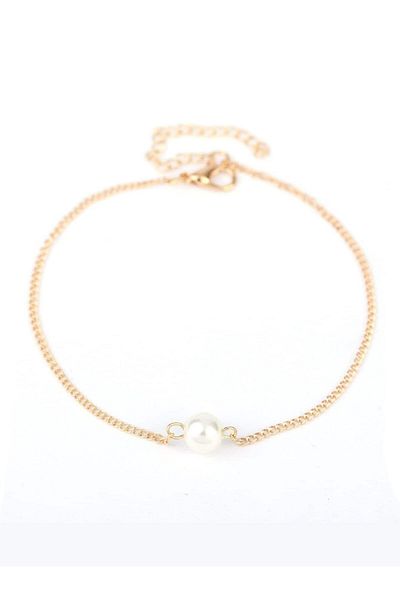 ATALYA ACCESSORY Gold Color Chain Anklet with Pearls