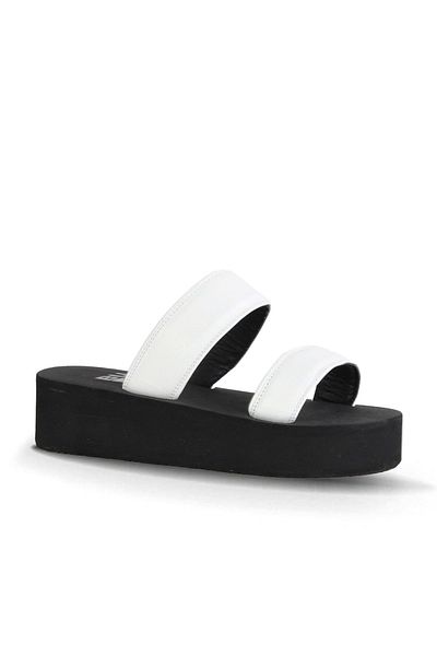 Bueno Shoes White Pearlescent-Paris Women's Wedge Heeled Slippers 26Wt752750