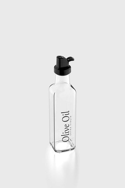 Renga Oslo Text Patterned 250 ml Glass Oil Bottle with Black Lid 152001