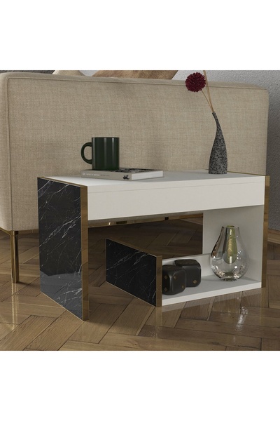 UnicUtil Side Coffee Table, UnicUtil, 35 x 29.5 x 60 cm, White and Black