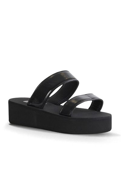 Bueno Shoes Black Pearlescent-Paris Women's Wedge Heeled Slippers 26Wt752750