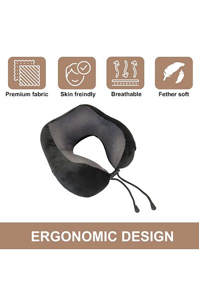 AGC U-Shaped Neck Pillow with Memory Foam, Velvet Cover, and Magnetic Therapy Cloth UC-1018 Black