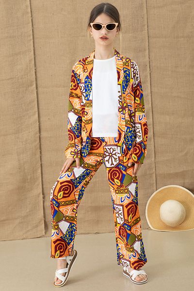 Cansın Mini Orange Patterned Kimono Blouse Girl's Trousers 3 Piece Set 20764
