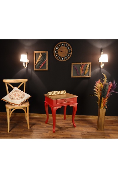 Wooding Mobilya Çekmeceli Masif Kırmızı Natürel Komodin - Yan Sehpa