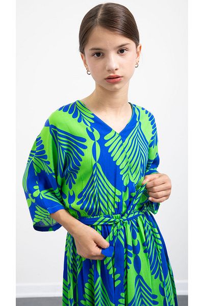 Cansın Mini Rochie cu mânecă scurtă pentru fete cu model de frunze verzi 20781