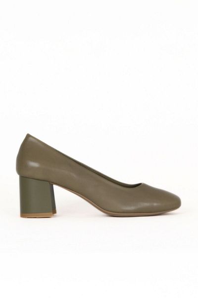 Bueno Shoes Pantofi cu toc de damă din piele kaki 01we5601