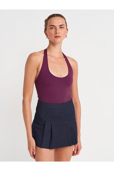 Dilvin 31753 Halter Neck Top-Purple