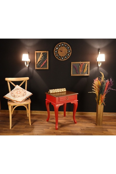 Wooding Mobilya Çekmeceli Masif Kırmızı Ceviz Komodin - Yan Sehpa