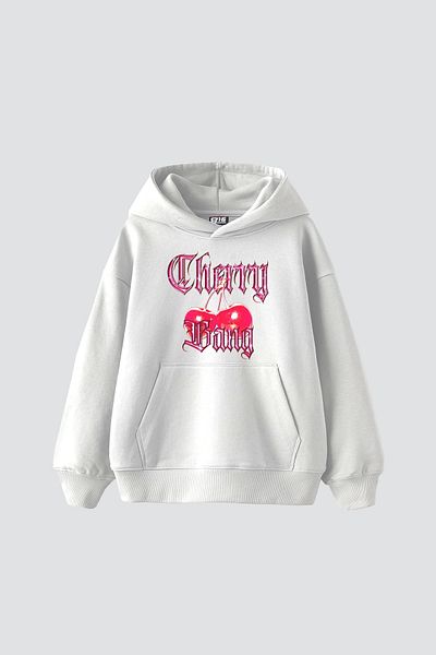 Sekizbiraltı Cherry Gang Printed Oversize Unisex White Hoodie