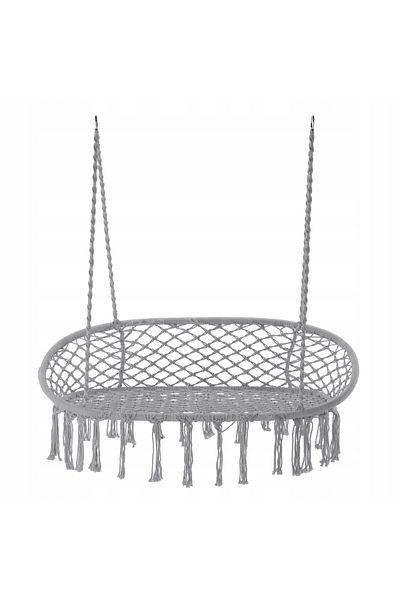 SERSIMO Double hanging swing chair for home or garden, Sersimo, with fringes, gray