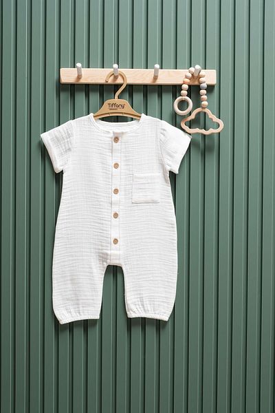 Tiffany Summer Muslin Long Jumpsuit Short Sleeve 6 24 Months 100% Cotton