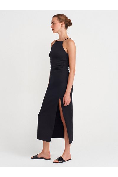 Dilvin 91502 Halter Neck Midi Dress-Black