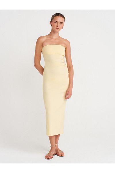 Dilvin 91368 Rochie Midi fără bretele-Galben deschis