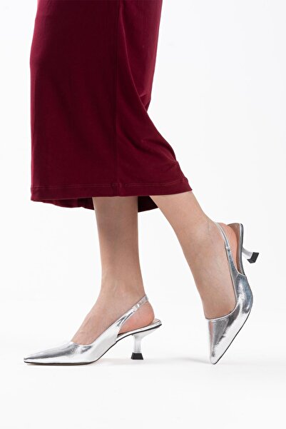 shoe for me Angelica Women's Silver Wrinkled Patent Leather Heeled Shoes