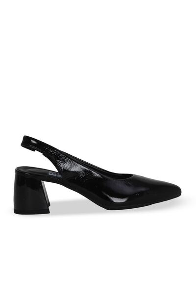 Bueno Shoes Black Wrinkled Patent Leather Women's Heeled Shoes 01We5800