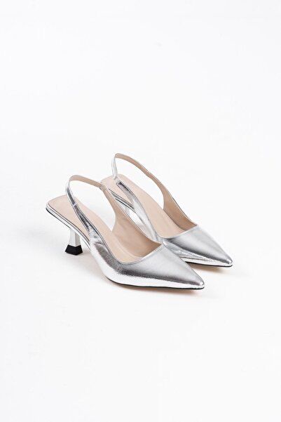 shoe for me Angelica Women's Silver Wrinkled Patent Leather Heeled Shoes