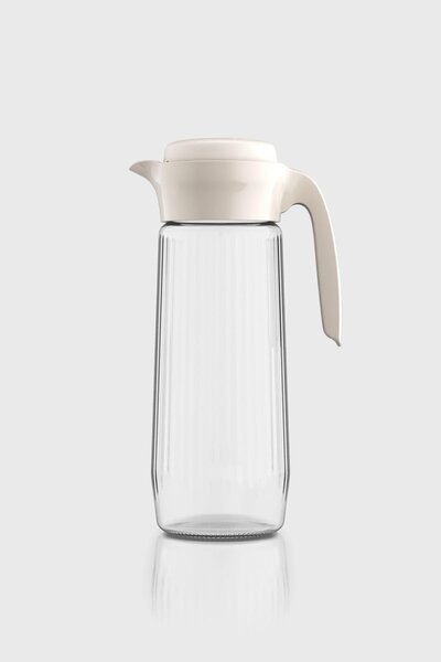 Renga Daisy 1500 ml Bej Kapaklı Gravürlü Cam Sürahi 111023