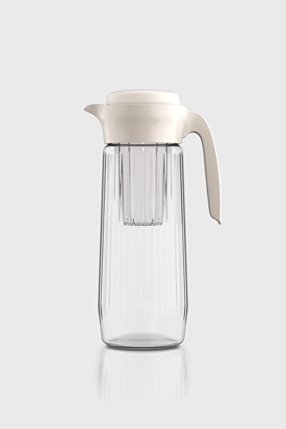 Renga Daisy 1500 ml Bej Kapaklı Süzgeçli Gravürlü Detoks Cam Sürahi 111025