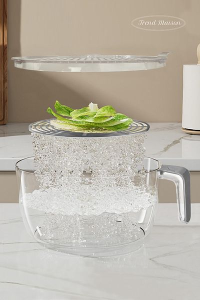 Trend Maison Transparent Unbreakable Lid Vegetable Fruit Rice Strainer Gray