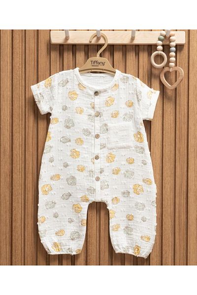 Tiffany Muslin Sea Shell Theme Y.Sleeve Short Jumpsuit