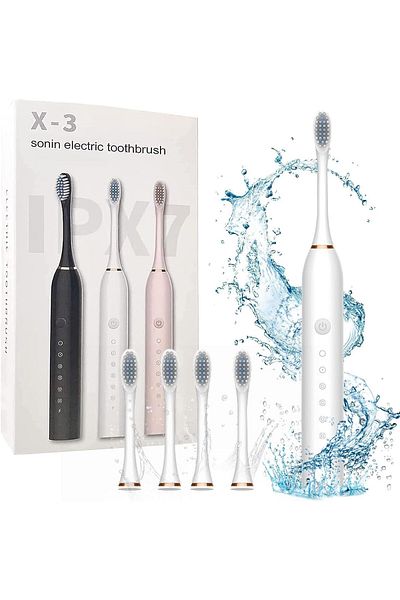 NECOMI Sonic Electric Toothbrush, Rechargeable with USB Port, 4 Brush Heads, 6 Cleaning Modes, Smart