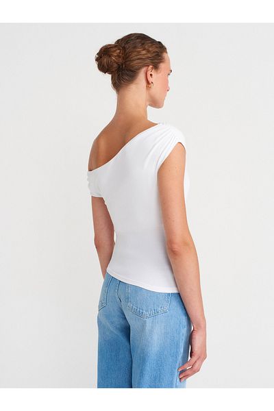Dilvin 31940 Asymmetric Cut Top-White