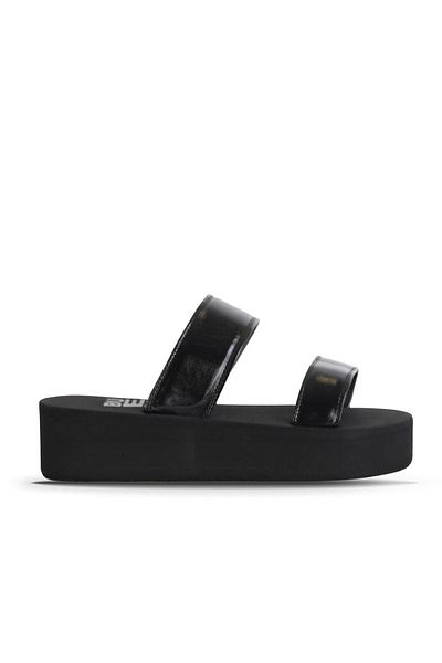 Bueno Shoes Black Pearlescent-Paris Women's Wedge Heeled Slippers 26Wt752750