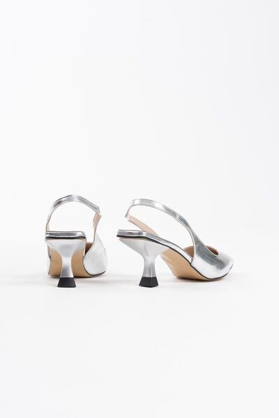 shoe for me Angelica Women's Silver Wrinkled Patent Leather Heeled Shoes