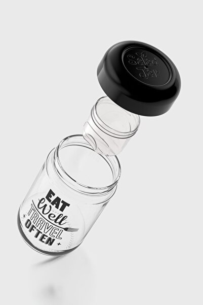 Renga Vega 660 ml Glass Salad Bowl with Sauce Container 192011 Black