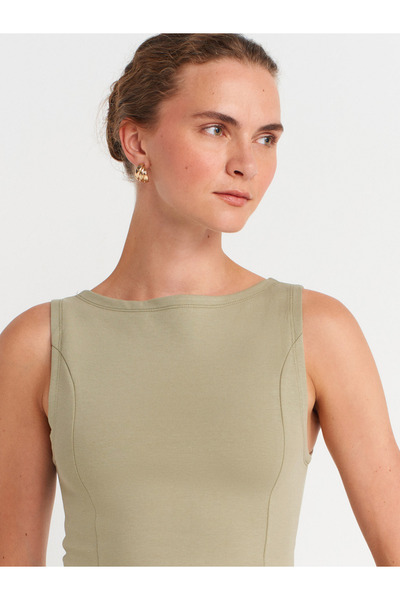 Dilvin 21001 Καγιάκ Λαιμόκοψη Peplum Top-Çağla