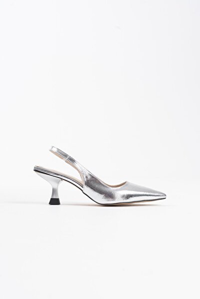 shoe for me Angelica Women's Silver Wrinkled Patent Leather Heeled Shoes