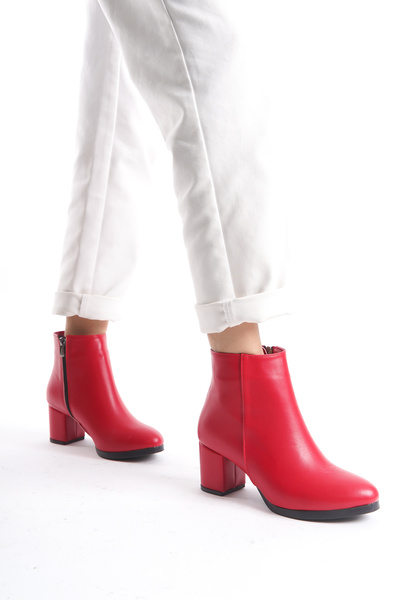 LUPİN SHOES Жіночі червоні короткі чоботи на підборах з червоною шкірою