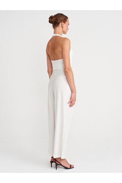 Dilvin 72146 Pinstripe Pleated Trousers-White