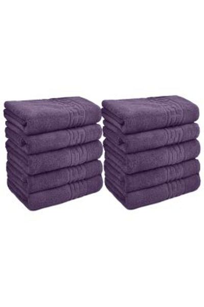 Ralex Pack of 10 Face Bath Towels 50 x 90 cm 100% Cotton, Greek Border 500 gsm, Lilac