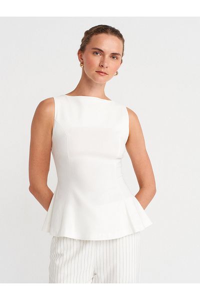 Dilvin 50281 Peplum Top-Ecru