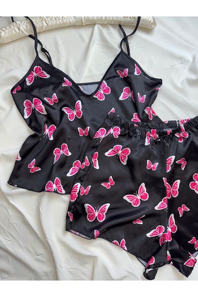 ROZENİN LINGERIE Adjustable Strap Satin Pajama Set