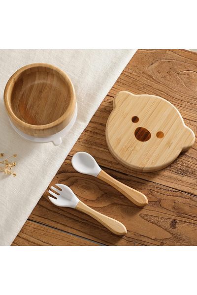 Saharaz 3PC Baby Bowls with Lid,Bamboo Suction Bowls,Toddlers,Detachable Silicone Suction Stay Put Base