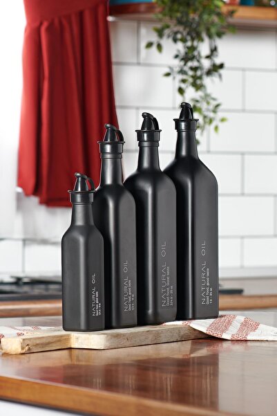 Renga Urla Text Patterned 250 ml Glass Oil Bottle 152072 Matte Black